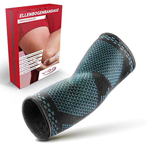 VIGO SPORTS® Bandage Ellenbogen mit Mehrfach Kompression für Damen und Herren I Rutschfeste Ellenbogenbandage stützt sanft die Gelenke und unterstützt bei Beschwerden I Komfort für Rechts & Links