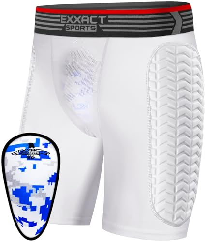 Exxact Sports Mens Baseball Sliding Shorts with Soft Athletic Cup, Breathable Padded Compression Shorts for Baseball Softball (White, Medium)
