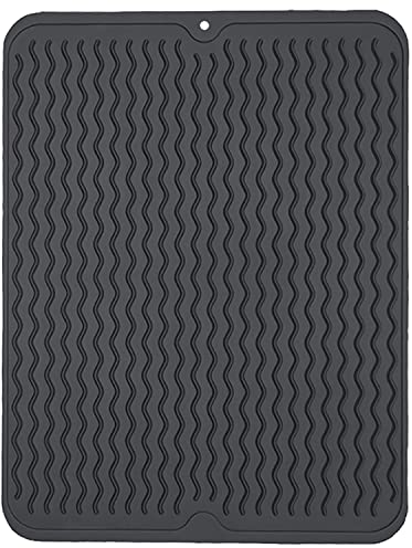 Thinkingwings Abtropfmatte 50x40 cm, Abtropfmatte Geschirr, Abtropfmatte aus Silikon, hitzebeständiges rutschfestes Abtropfmatte Spüle,Spülmatte Abtropfunterlage (Schwarz)