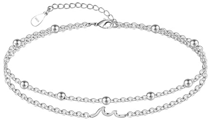 CHIC & ARTSY Wave Anklet 925 Sterling Silver Wave Anklets for Women Boho Layered Beach Ankle Bracelet Adjustable Double Chain Foot Anklets 11 Inches