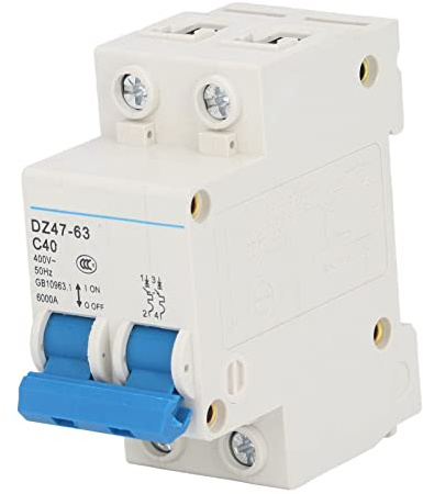 DZ47‑63 C40 Disjoncteur Miniature 2 Pôles, 2P AC 400V 40A Commutateur d'Air Basse Tension à Montage Sur Rail DIN pour Système de Distribution d'Éclairage