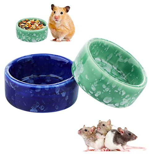 2 Pcs Hamster Ceramic Food Bowl Chew-Resistant Food and Water Dish for Hamster Rat Small Animals (Green and Purple)