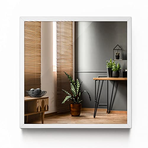 Tulup Espejo Marco Blanco 50x50 cm Cuadro para Maquillarse Vidrio Pared Salón Dormitorio Baño