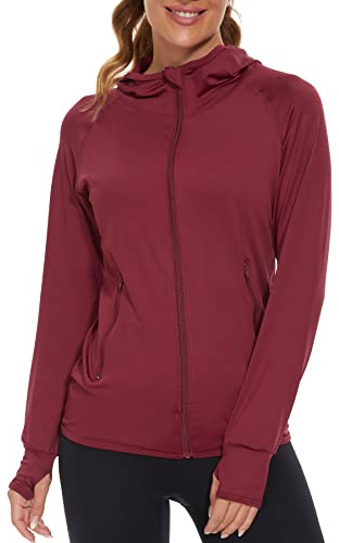 AMZSPORT Sweat à Capuche et à Manches Longues pour Femmes Veste de Course Sport avec Trous Les Pouces