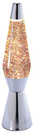 FISURA - Glitzer-Lavalampe. Verchromte Basis, transparente Flüssigkeit und Glitzerlava. Lampe mit Entspannungseffekt. Mit Ersatzbirne. 11,5 cm x 11,5 cm x 40 cm.