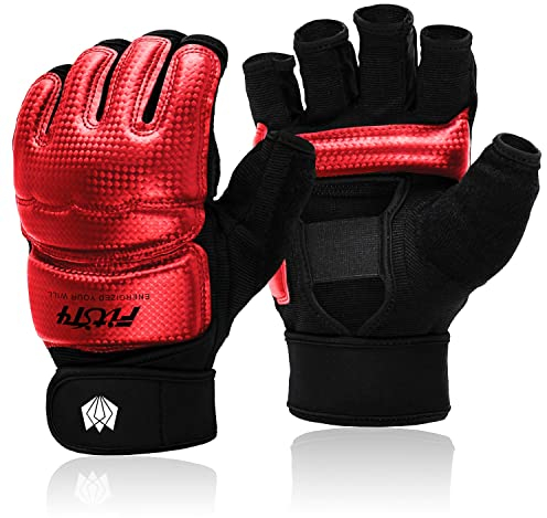 FitsT4 Sports MMA Handschuhe Boxhandschuhe gepolstert, Trainingshandschuhe Boxsack Sandsack Kickboxen Kampfsport Taekwondo Sparring mit Handgelenkschutz für Herren Damen,Rot,XS