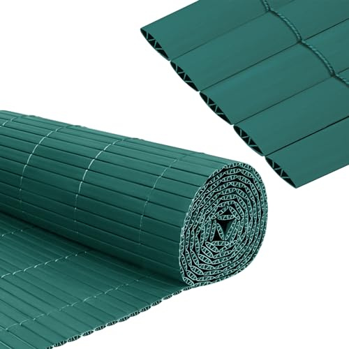 Froadp Brise-vue en PVC - Imitation bambou - Avec serre-câbles et lamelles renforcées en forme de W - Résistant aux intempéries - Pour balcon, extérieur - 90 x 600 cm - Vert