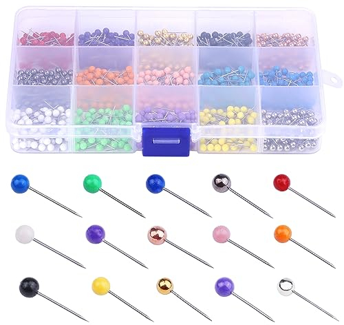810 teiliges Reißzwecken Set, runde Stecknadeln in 15 Farben, Reißzwecken mit farbigem Kopf, Kartenstecknadeln aus Kunststoff mit Stahlspitzen, für Weltkarten Pinnwand Bastel Stoffmarkierungen