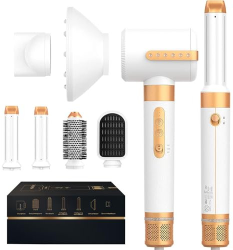 UKLISS Hot Air Styler 7 in 1, Haartrockner Set mit 7 Zubehör: Auto-airflow Lockenstab, Haartrockner mit 3 Temperatur, Rundbürstenföhn Ionen-Haarpflegee, Fönbürste für Trocknen, Glätten, Volumen