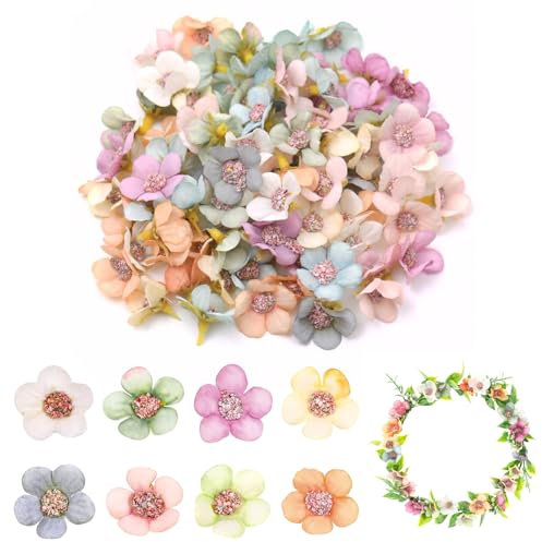 GGTTNRT 100 Stücke Kunstblumen Köpfe, Klein Künstliche Blumen Köpfe Seidenblumen, Fake Blumen Gänseblümchen Blumen Deko, für DIY Basteln Scrapbooking Hausgarten Hochzeit Feste