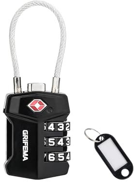 GRIFEMA 3-Digit TSA Approved Suitcase Locks, Secure Combination Padlocks with Flexible Steel Cable for Travel Luggage, Bags and Backpacks (1-Pack, GA1006)