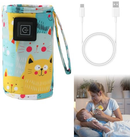 Flaschenwärmer Baby Flaschenwärmer Unterwegs,Tragbarer Bottle Warmer,USB Flaschen Wärmer,3 Einstellbare Temperatur,Unverzichtbar für Reisen,für Alle Flaschen(Gelbes Kätzchen)