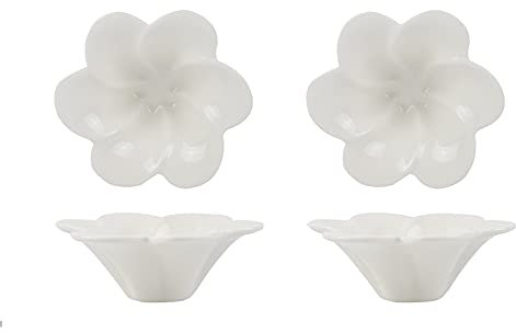 Ciotole per intingere, ciotole per salse Serie Plum Blossom Design a forma di fiore Contorno in porcellana Scodella Piatti for condimenti Piatti for salsa di soia - Set da 4 - Bianco