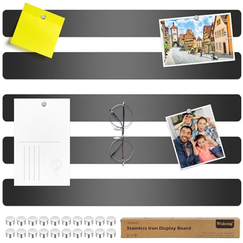 Wukong 30x4cm, 5 Pack Magnetic Stainless Black Boards Strips, Adhesive Backing Bulletin Bar Board, Memo Board with 20Pcs Mini Magnets for Office, Home, Photo Wall, Documents and Fridge