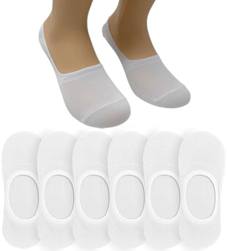 Easy8 - 43-46 Bianco, Calzini Fantasmini Invisibili da Uomo Donna in Cotone, 6 PAIA, Calze Salvapiede Donna Uomo con Silicone sul Tallone per Mocassini, Sneakers, Pedalini, Estivi, Bianchi