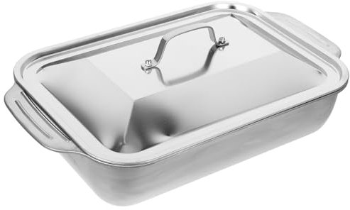 Gatuida Stainless Steel Roast Pan Lid Rectangular Fish Roaster Tray 41x24x7.5cm Deep Cooking Pan for Seafood Serving and Oven Baking