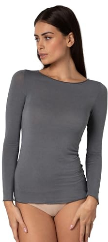 Lovable Con Scollo A Barchetta E Finiture Invisibili-Modal E Cashmere Elasticizzato-Traspirante, Calda E Morbida-Maglieria T-Shirt à Manches Longues, Gris Anthracite, X-Large Femmes