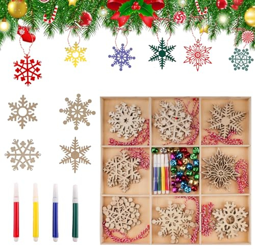 KiKiHong 32 Piezas Copo de Nieve de Madera para Decoración de Navidad