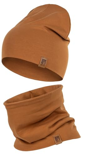 HEYO Kinder Set Beanie Mütze Schlauchschal Baumwolle Rundschal weich Mädchen Jungen Herbst Frühling Frühlinsset Herbstset (Braun)