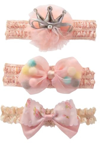 VEOIRXU 3 Pezzi Fasce Per Capelli Per Neonate Fiocco Lavorato a Maglia Elastico Rosa Fasce Per Capelli E Fiocchi Per Neonati Corona Accessori Per Capelli Idea Regalo Per Neonati (3 Stili)