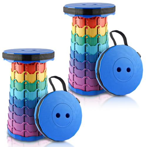 DAJAVE Lot de 2 tabourets télescopiques portables, tabourets pliants portables, tabourets pliants rétractables pour camping, pêche, voyage, barbecue, randonnée, charge de 200 kg, bleu