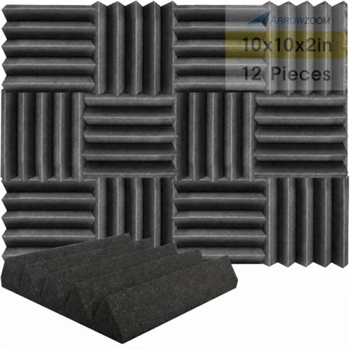 Arrowzoom 12 Paneles Acústicos de Absorción de Sonido Wedge Cuña 25x25x5cm Espuma Aislamiento Estudio de Grabación Casas Estudios Azulejos Incombustibles Insonorizados Negro