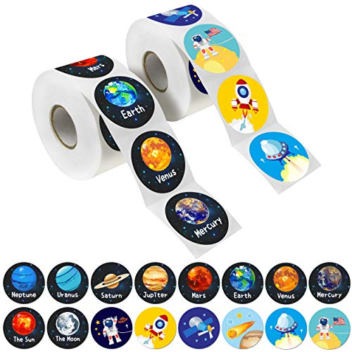 600 PCS Solar System Stickers in Rolls with Perforation Line. Perfect for Toddlers and Kids. 1.5” (Expanded Edition with Astronauts, Comet, The Moon and Satellites)
