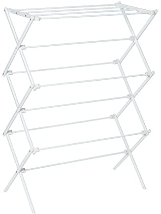 Honey-Can-Do Collapsible Laundry Drying Rack, Portable Clothes Rack, Space-Saving & Easy to Store Metal Garment Rack, Sturdy Clothes Dryer, Ideal for Small Spaces, Indoor & Outdoor Use, White