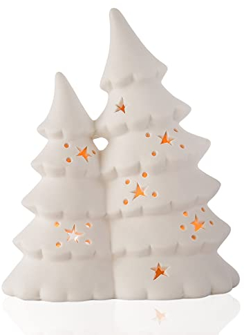 Portacandele per albero di Natale, albero dell'avvento X-Mas Tree, in ceramica, bianco crema opaco, portacandela antivento, decorazione regalo Natale Capodanno inverno