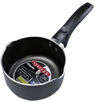 STEELEX Non-Stick Milk Pan 16cm with Dual Double Pouring Lips Non-Stick Aluminium Small Milk Pan Deep Milk Pot Water Boiling Saucepan, Grey (AL8016)