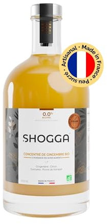 SHOGGA | Jus de gingembre bio | Made in France | Boisson premium sans alcool | 12 super-aliments : gingembre frais pressé à froid, citron, curcuma, poivre de Kampot, herbes et épices (500ml)