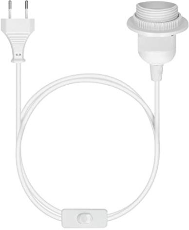 CABLEPELADO Portalámpara E27 Con Interruptor | Adaptador de Lámpara | Base Para Bombilla | Enchufe + Interruptor ON/OFF | Cable 2 Metros | Casquillo | Blanco