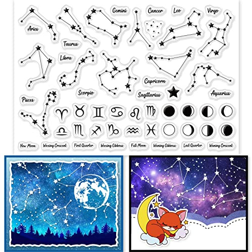 GLOBLELAND Moon Phase Clear Stamps for DIY Scrapbooking Decor Constellations Planetary Map Transparent Silicone Stamps for Making Cards Photo Album Decor