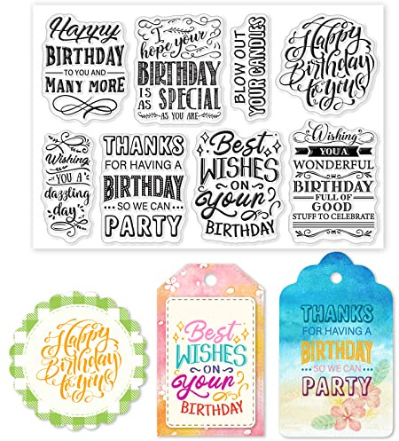 GLOBLELAND Happy Birthday Blessing Words Clear Stamps for DIY Scrapbooking Greeting Words Silicone Clear Stamp Seals for Cards Making Photo Album Journal Home Decoration