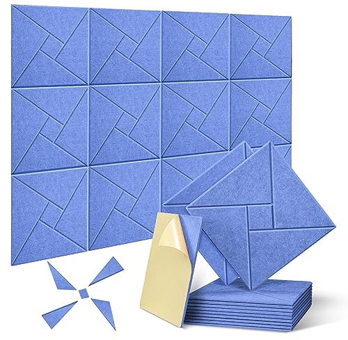 JAMELO Quadratische Akustikplatten Akustikpaneele selbstklebend 12 Stücke, Schallschutzplatten aus Hohe Dichte Polyester zum Schallschutz für Wand Decke Tür Schalldämmung & Dekoration Blau