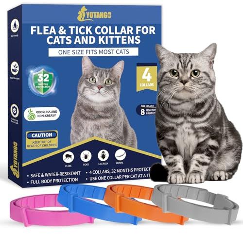4 Pack Flea Collar for Cats, 32 Months Flea and Tick Prevention for Cat, Waterproof Cat Flea Collar, Natural Flea Treatment, Adjustable Fleas and Ticks Collars for Cats Kittens(4 Colors)