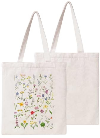 Kryzalite® Återanvändbara shoppingpåsar, kanvas-shoppingväska, personlig – hållbar och stilfull miljövänlig bomullspåse för kvinnor för shopping (blommor)