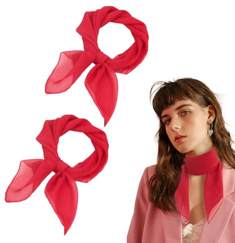 XNIVUIS 2 Pièces Foulard Rétro pour Cheveux, Foulard Carré Couleur unie Carré de Cou, Femmes Filles écharpe Col Carré Foulard, Bandeau, Doux et Léger, Mouchoir Vintage Ruban Foulard, 65x65 cm (Rouge)