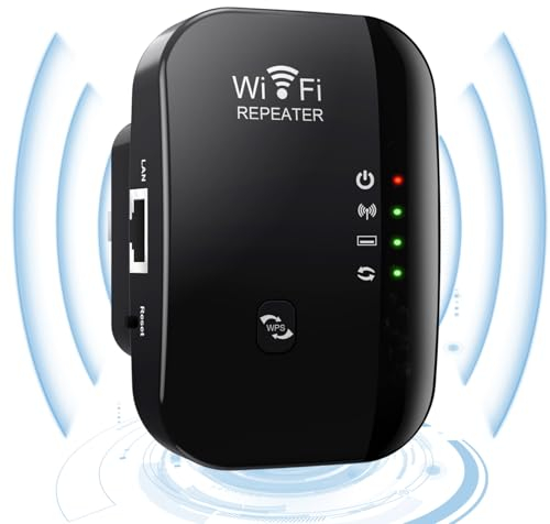 WiFi Extender Booster WLAN Repeater WLAN Verstärker WiFi Repeater bis zu 4000sq ft mit Repeater/AP Modus Ethernet Port zu Allen WL-AN Geräten 1-Tap Setup Access Point mit 1 Kabe(Schwarz)