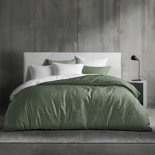 Dreamzie Funda Nordica Cama 135 - Juego 3 Piezas (1 Funda 200x200 cm + 2 Almohada 80x80 cm) - Algodón Efecto Lino Lavado - Cremallera Oculta - Oeko-Tex - Color Verde