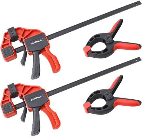 Gunpla Juego de 4 Piezas Sargento de Barra y Pinzas de Resorte para Madera Herramientas para Carpintería Profesionales Ancho de Boca 305mm (12 inch) Fuerza de Sujeción 68kg (150lb)