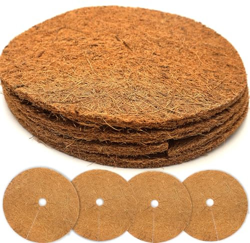 Akuoly Disque de Coco Protection pour Plantes Rond 40cm Diamètre Contre l'Humidité, Le Gel, l'hiver, Disque de Paillage en Coco pour Plantes en Pot, Lot de 4 Tapis