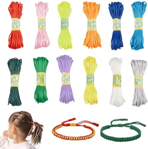CLDURHGE Fil Nylon 2mm Nylon Cord Set 120m 12 Couleurs Différentes - Idéal pour DIY, Bijoux, Décorations, Bracelet, Macramé