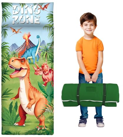 Saco de Dormir para niños con Almohada, tapete de Siesta para niños y niñas, cálido Saco de Dormir de 150 x 60 cm, tapete de Dormir Enrollable con Doble Cremallera