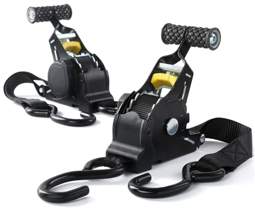 Putentfun 2Pcs Retractable Ratchet Tie Down Straps - 680kg Guaranteed Max Break Strength, Includes 2.5 cm x 3 m Autoretract Tie Downs with Padded Handles. Use for Boat, Securing Cargo
