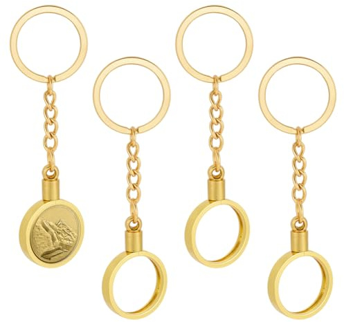 FINGERINSPIRE 4PCS Coin Holder Keychain 48MM Round Gold Medallion Holder Alloy Key Ring for Challenge Coins Collectible Tokens Commemorative Medals Custom Medallions Souvenirs