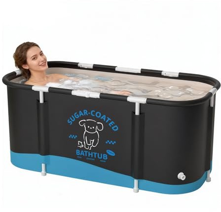 Vasca da bagno portatile, vasca da bagno pieghevole da 115cm, vasca da bagno addensata a 7 strati con supporto in metallo, SPA (Stile cucciolo)