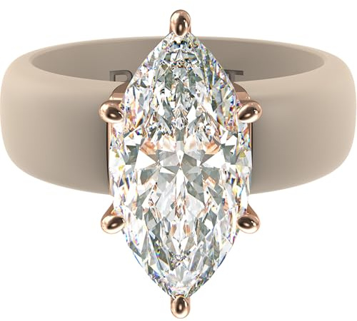 Rinfit Silicone Ring with Stone - Marquise Cut Cubic Zirconia Solitaire Engagement Ring for Women - Rubber Wedding Bands - Nude/Rose Gold - Size 6