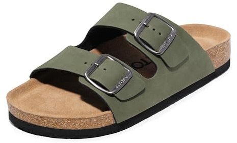 FITORY Men's Sandals, Cork Footbed Slip On Slides Size UK 6.5-13.5 | Double Adjustable Buckle Straps with Comfort Arch Support, Open Toe Casual Shoes for Summer Beach Holiday Outdoor Indoor