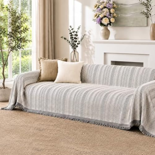 Homcomodar Sofa Covers 2 Seater Herringbone Chenille with Tassel Water Repellent Couch Covers Washable L Shape Sectional Sofa Slipcovers Sofa Protectors from Pets,All‑Seasons Black 180x260cm
